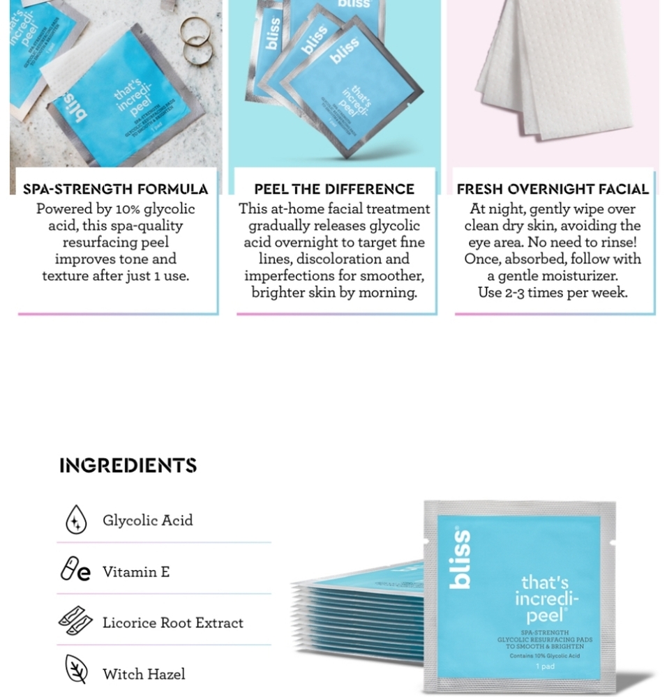 Bundle! 3 bliss 4ct That's Incredi-peel Glycolic Acid Resurfacing Pads - Picture 3 of 12